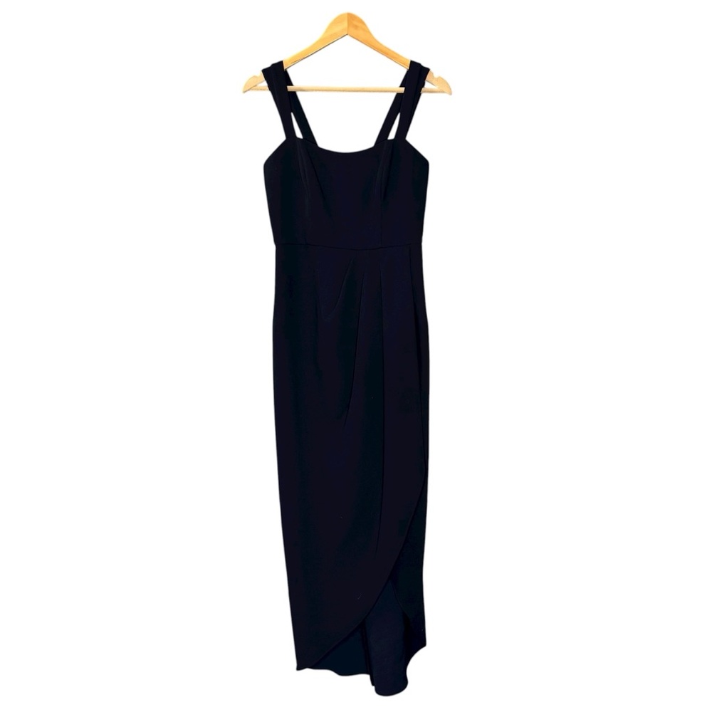 Xscape dress navy blue double strap tulip skirt cocktail midi formal size 4 - Picture 2 of 11